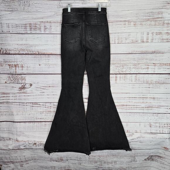 KanCan Y2K Jeans 25 Black Ultra High Rise Extreme Flare Distressed Frayed Hem - Picture 3 of 10